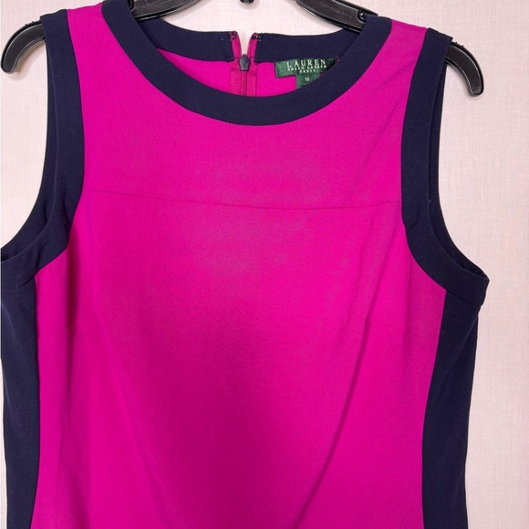 Lauren Ralph Lauren Fuchsia Navy Colorblock Sheath Dress Sleeveless Office Siren - Picture 3 of 7